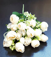 Buchet bujori artificiali ivory-crem – 30cm, detalii realiste și accente florale